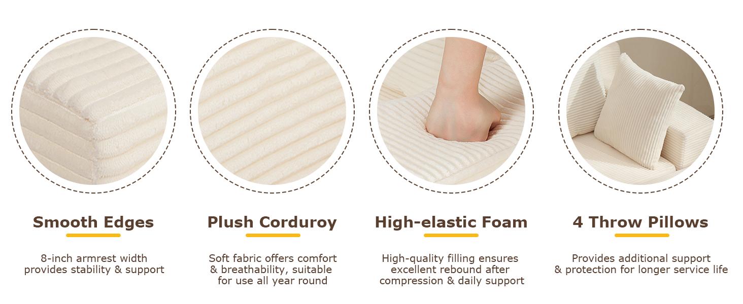 Winzoo Convertible Sofa Bed 3 in 1 Loveseat Folding Couch Bed Foldable Chaise Lounge Chair Floor Futon Sleeper Corduroy with 4 Pillows for Living Room