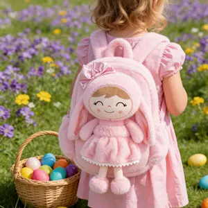 Gloveleya Easter Bunny Backpack for Toddlers - 11" Plush Doll Backpack with Detachable Rabbit Toy, Soft Stuffed Animal Bag for Girls 2-6 Years Old, Ideal Easter Basket Stuffer & Birthday Gift