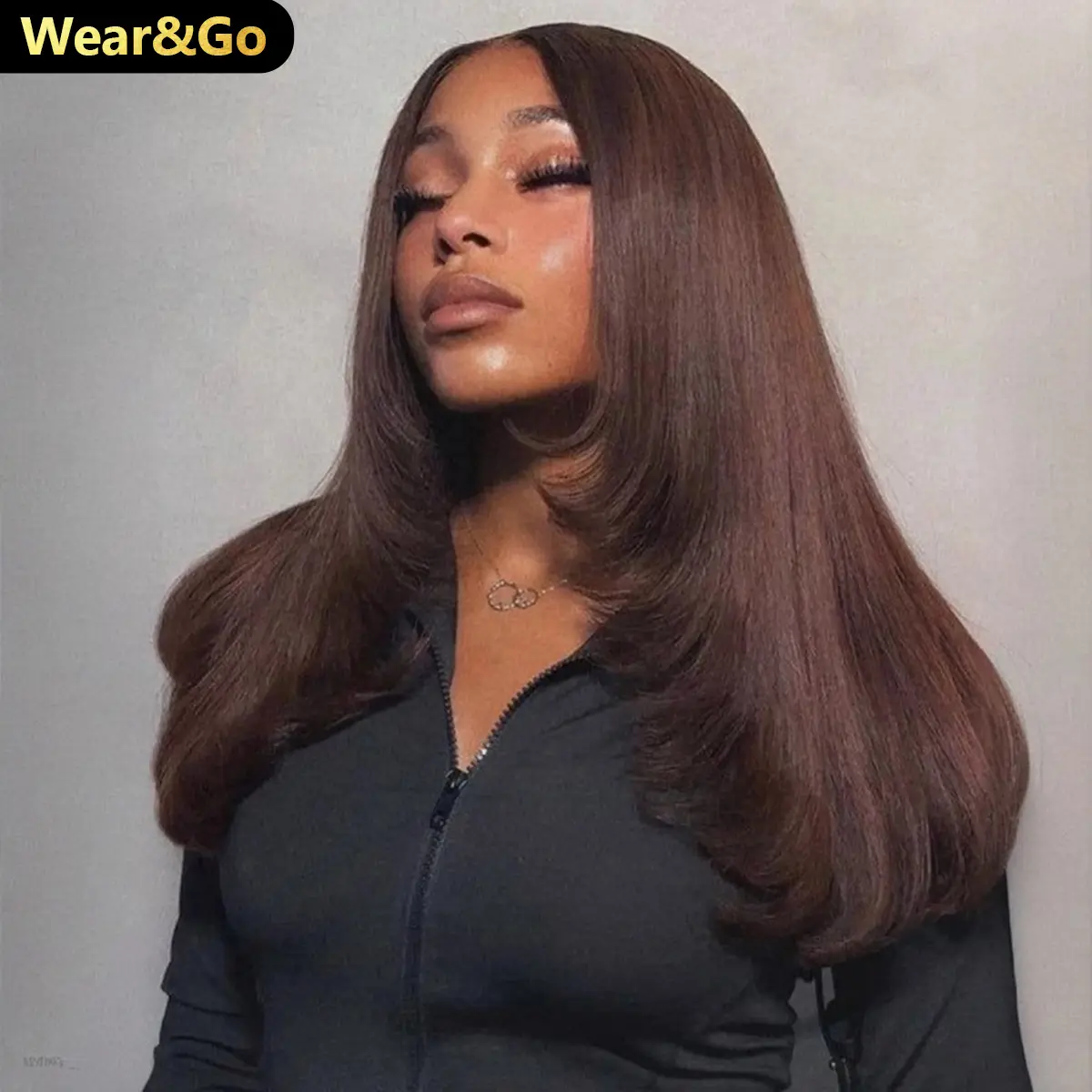 OQ HAIR #4 Chocolate Brown Color Layered Cut 7x5 Wear Go Wig Straight Lace Front Glueless Wig Human Hair Pre Plucked Natural Hairline