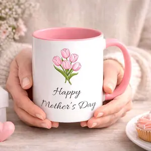 Happy Mothers Day Flower Mug, Best Mum Ever Accent Coffee Cup, Gift for Mama