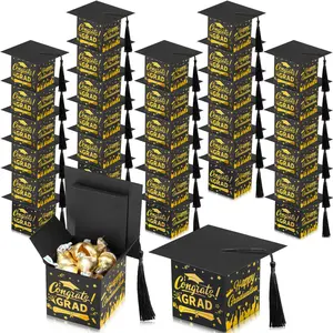 30 Pcs Graduation Cap Candy Boxes with Tassels - Graduation Party Decor & Supplies for Candies, Small Gifts