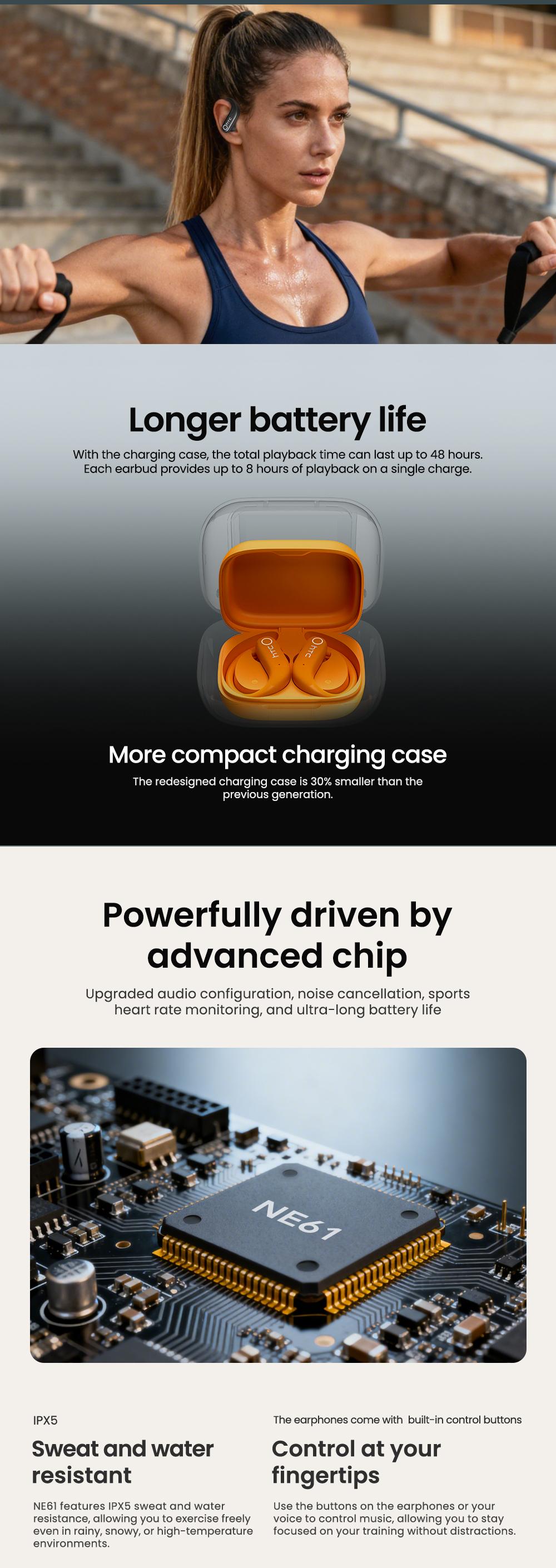 hTC NE61 True Wireless Bluetooth Earbuds with Heart Rate Monitor IPX5 Waterproof 45 Hours Battery Life hTC NE61 True Wireless Bluetooth Earbuds with Heart Rate Monitor IPX5 Waterproof 45 Hours Battery Life