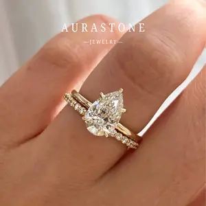 【#98 RS】Synthetic Moissanite Pear-Shaped 3-Carat 2-Piece Ring Set for Women's Engagement/Proposal Rings