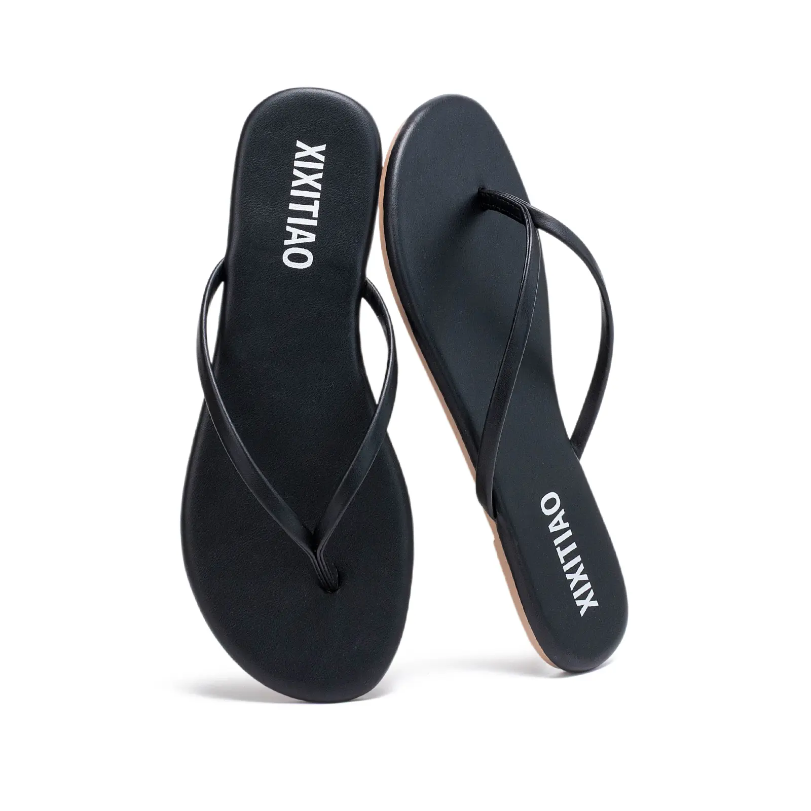 XIXITIAO Leather Flip Flops for Women Men Non-Slip Flat Sandals for Summer Beach Vacation Girl's Lightweight Walking Shoes