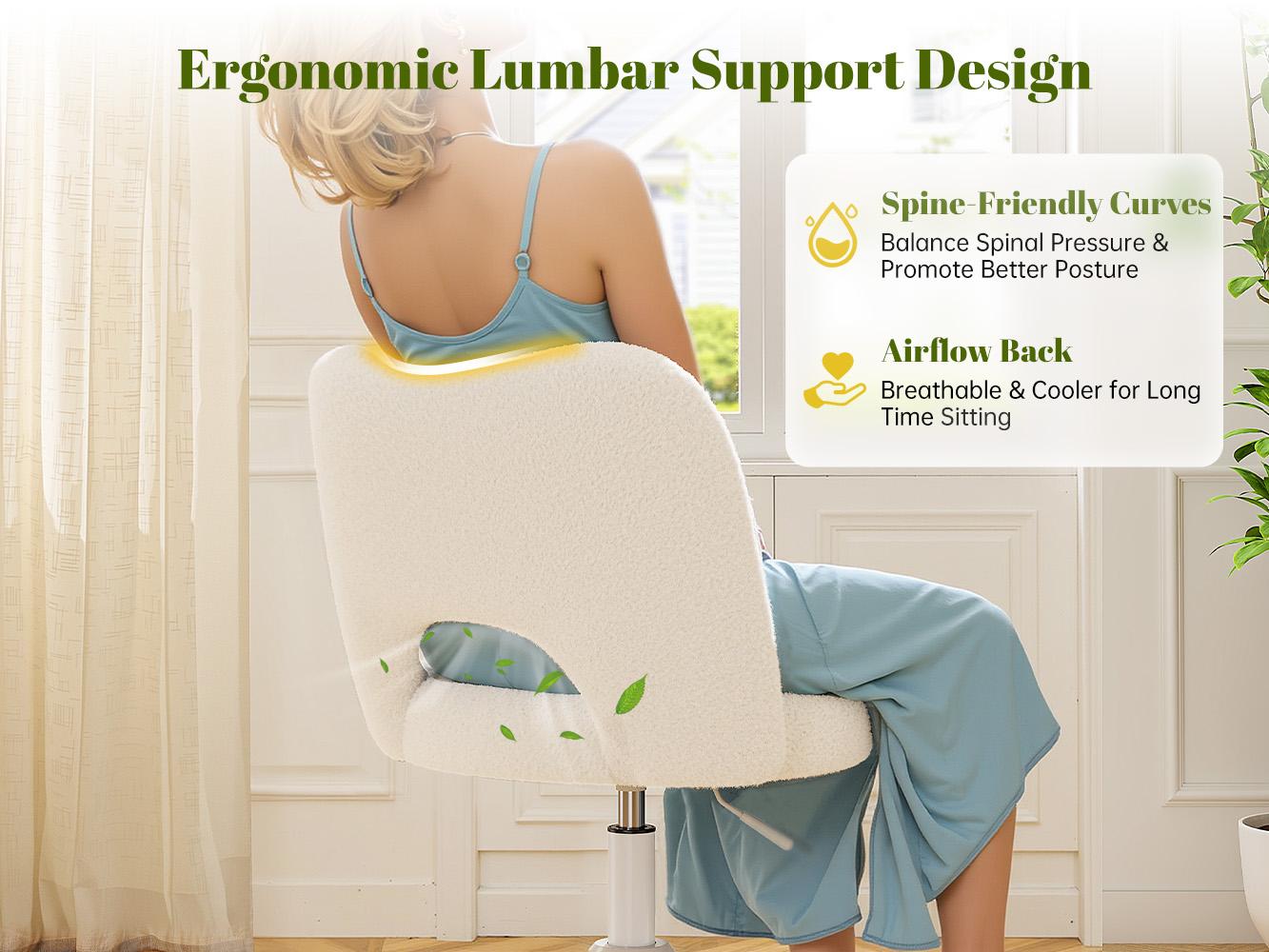 【Star Furniture】Raybee Vanity Swivel Chair with Backrest, Faux Fur Ultra-Plush Fleece, Silent Rolling Wheels, Height Adjustable Comfy Reading Chair Cute Armless Velvet Office Chairs for Girls Makeup Room Gift, Bedroom & Home Furniture [LoveatFirstFind]