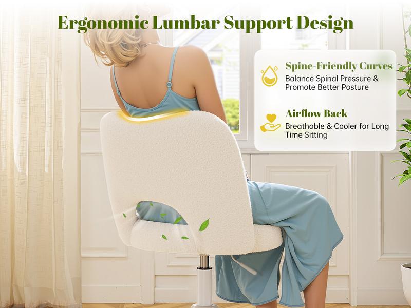 【Star Furniture】Raybee Vanity Swivel Chair with Backrest, Faux Fur Ultra-Plush Fleece, Silent Rolling Wheels, Height Adjustable Comfy Reading Chair Cute Armless Velvet Office Chairs for Girls Makeup Room Gift, Bedroom & Home Furniture [LoveatFirstFind]