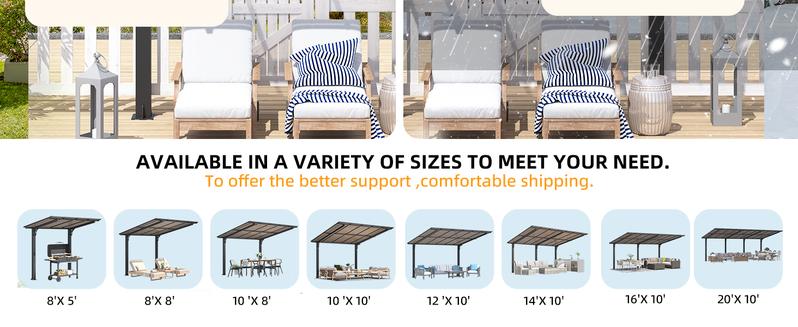 AECOJOY Gazebo Outdoor Pergola for Patio with Lean to Hard Top Grill, Clearance with Roof, Small Wall-Mounted Heavy Duty Awnings Adjustable Canopy