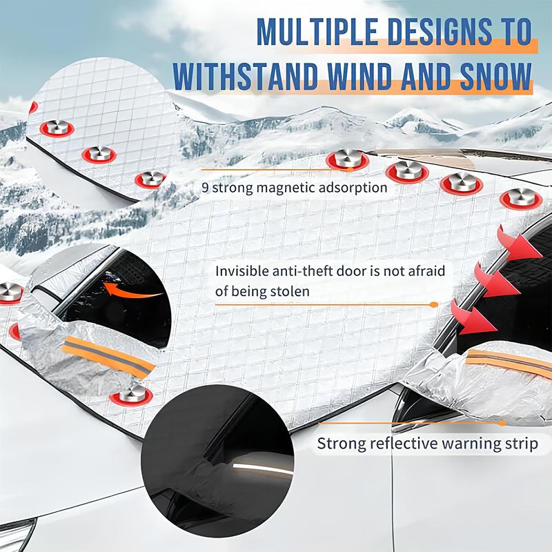 DABATR Car windshield anti-snow and anti-frost cover with rearview mirror cover, suitable for most vehicles, sedans, SUVs, etc., can be used in all seasons