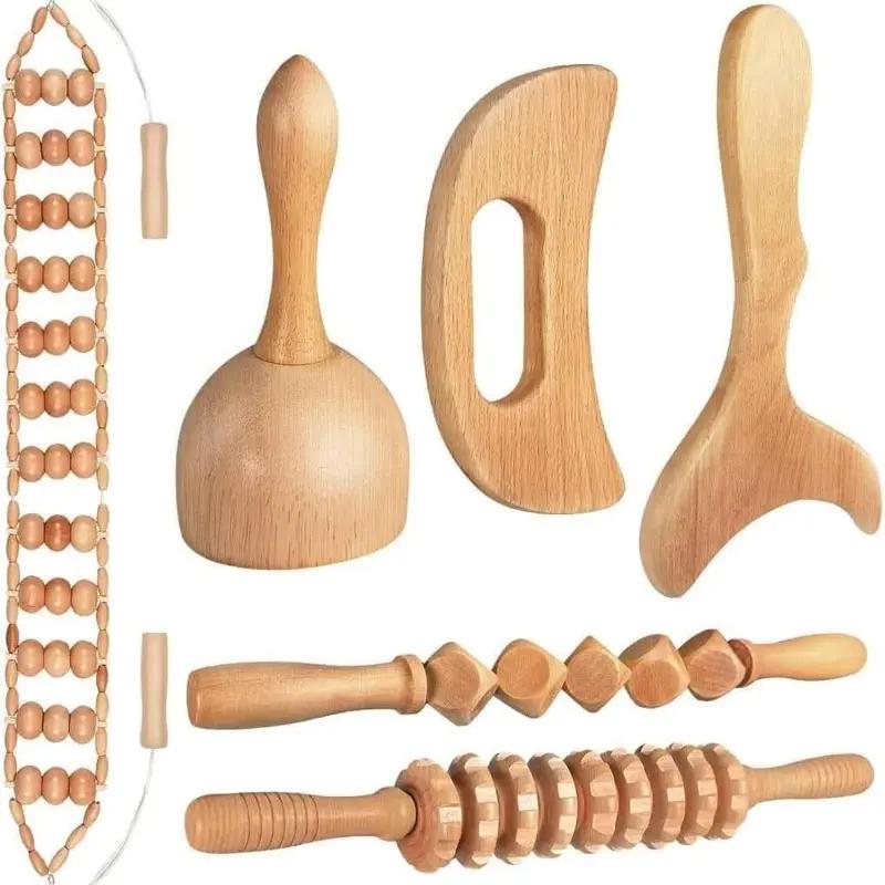 Wooden Massage Tool Set – 6 Counts Manual Massage Tools – For Body & Face Sculpting – Muscle Relaxation & Stretching – Home, Sports, Outdoor Gua Sha Tool Set – Scalp Massager – Back Massager – Foot Massager & Dealsforyoudays & Manual Massage Tools