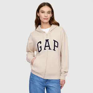 GAP Women Relaxed Logo Zip Hoodie - Comfortable Fleece, Everyday Wear, Soft & Cozy, Perfect for Casual Outfits