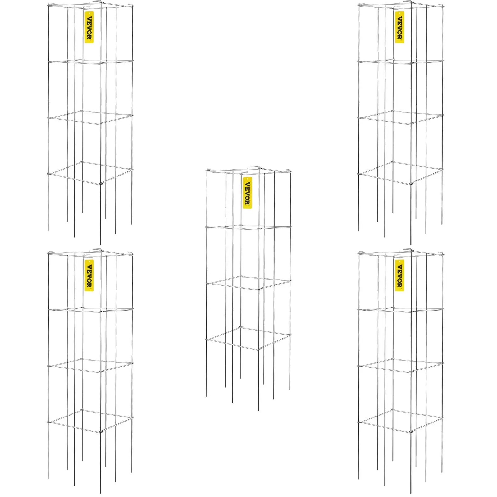 【SummerFinds】VEVOR Tomato Cages,  11.8\" x 11.8\" x 46.1\", 5 Packs Square Plant Support Cages, Silver PVC-Coated Steel Tomato Towers for Climbing Vegetables, Plants, Flowers, Fruits