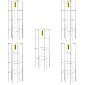 VEVOR Tomato Cages,  11.8\" x 11.8\" x 46.1\", 5 Packs Square Plant Support Cages, Silver PVC-Coated Steel Tomato Towers for Climbing Vegetables, Plants, Flowers, Fruits
