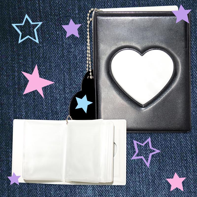 3 Inch Mini Photo Album | Photocard Holder with 32 Pockets | Mirror-Like Binder & Love Heart Pendant | Black Organizer Perfect Gift for Fans!