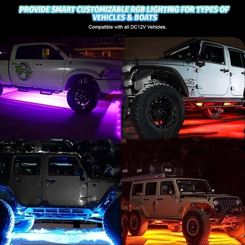 Multicolor RGB Rock Lights, 4 Pods Multicolor RGB LED Rock Lights Kit, APP Control, Flashing Music Mode Wheel Well Light, For Pickup Truck ATV UTV RZR SUV Multicolor RGB Rock Lights, 4 Pods Multicolor RGB LED Rock Lights Kit, APP Control, Flashing Music Mode Wheel Well Light, For Pickup Truck ATV UTV RZR SUV