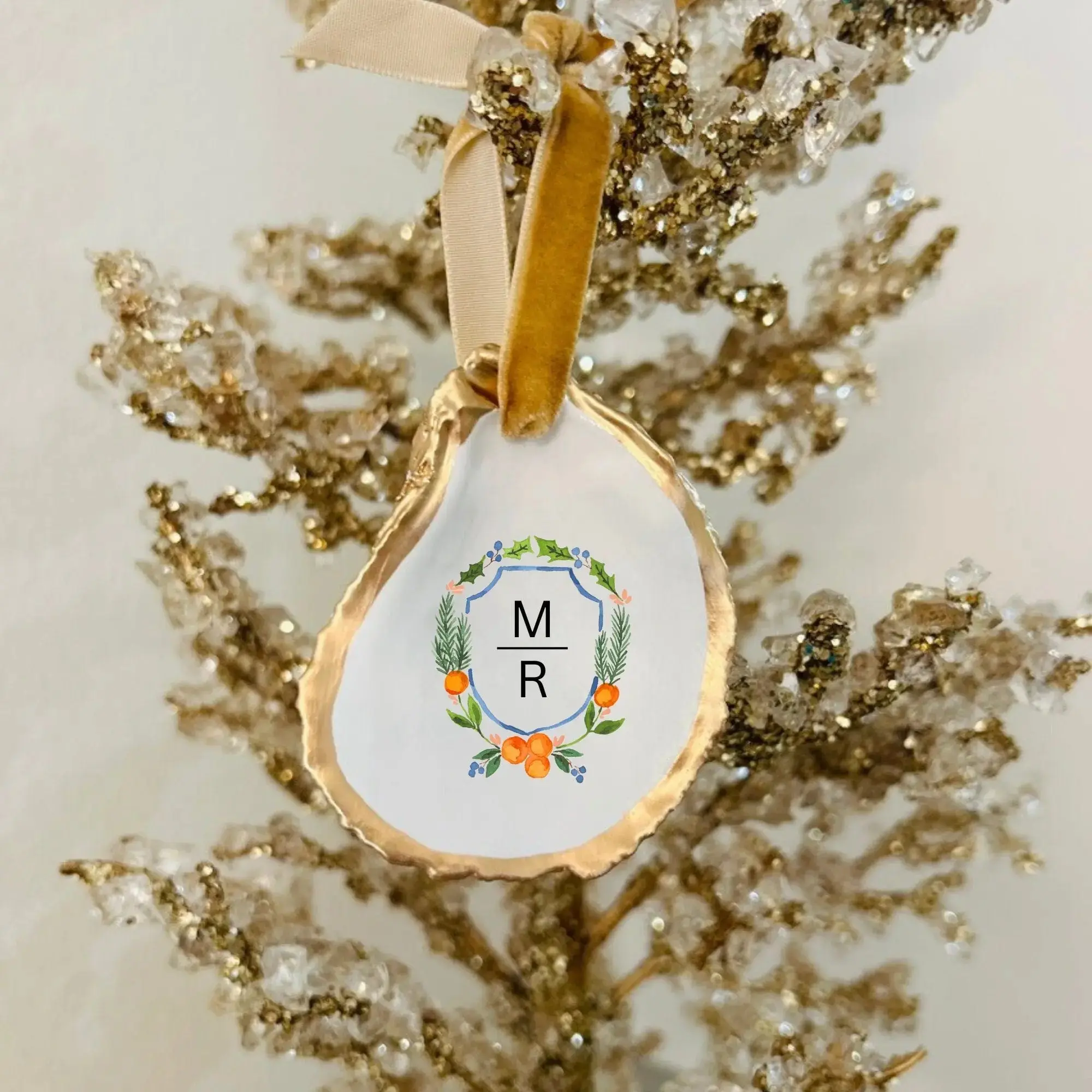Christmas Wreath with Couples Initials Ornament