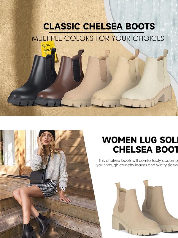 Athlefit Women's Chelsea Boots Fashion Lug Sole Chunky Heel Slip on Elastic Ankle Booties