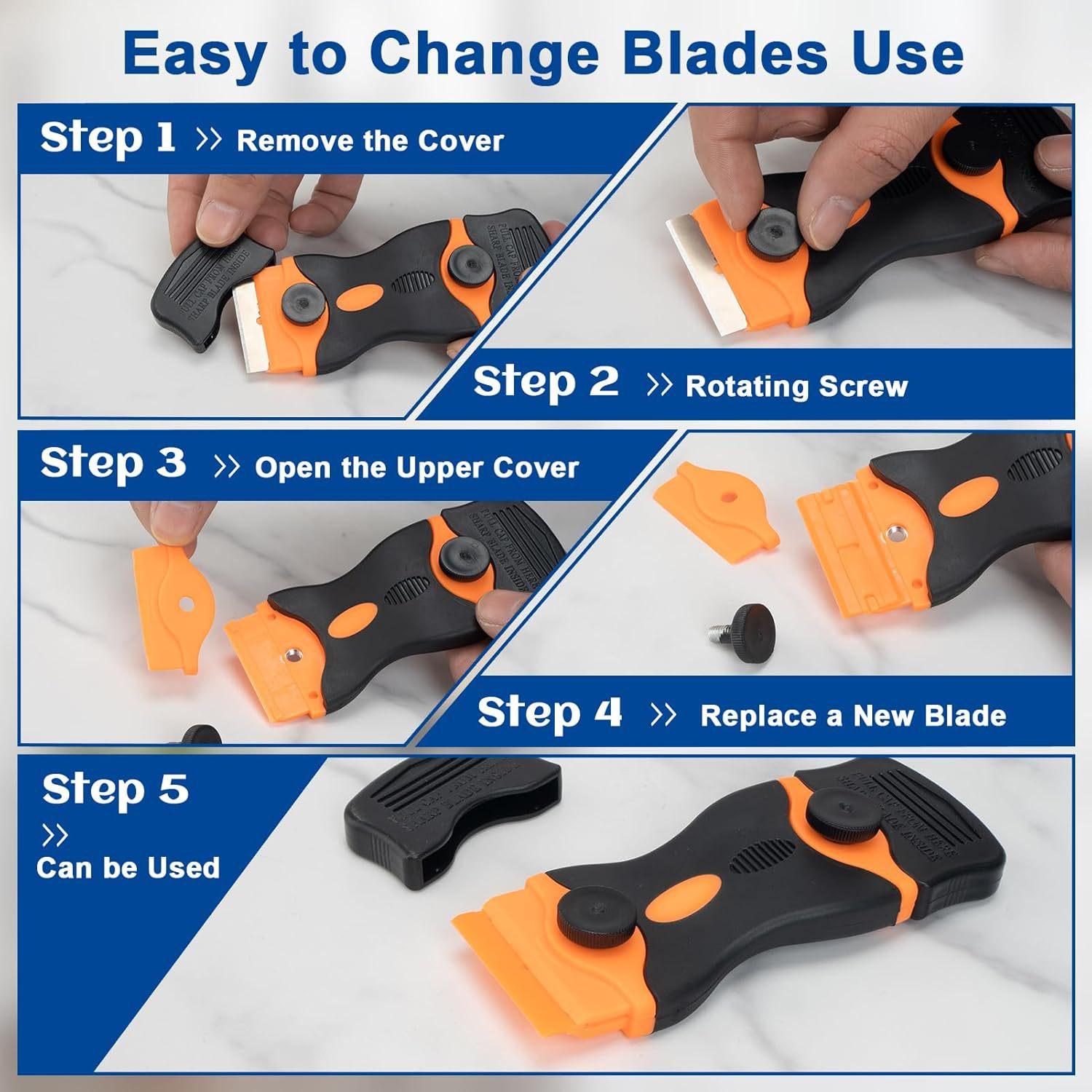 Easy-to-Use Scraper Tool Set with Safe Double-edged Plastic Blade & Sharp Metal Blades for DIY Enthusiasts - Ergonomic Grip for Comfortable Cleaning