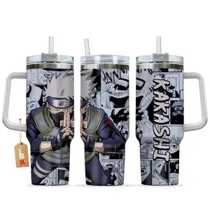 [Naruto] Kakashi Hatake Tumbler 40oz With Handle Stainless Steel Tumbler, Hidden Leaf Village Inspired Tumbler, The Copy Ninja Cup, Iced Coffee Tumbler, Gift for Otaku & Anime Fans