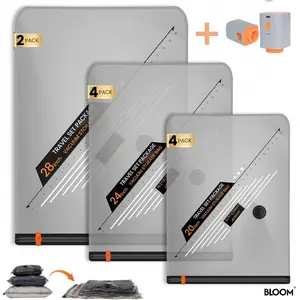 BLOOM LL New Vacuum Packing Pump Storage Bags-Rechargeable Wireless Pump Travel Storage Bags Set - 20 Pack Portable Space Saver Bags for & Home - Vacuum Compression Packing Seal for Clothes, Blankets, Seasonal Brass Navy Reusable Clear Squeeze Pouches