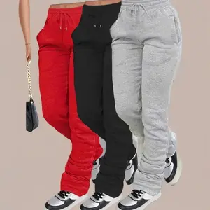 3-Pack Women'S Casual Sweatpants with Pockets, Solid Color Polyester Knit Fabric, Straight Leg Drawstring Joggers, All Season Comfort Fit Can be used with raincoat