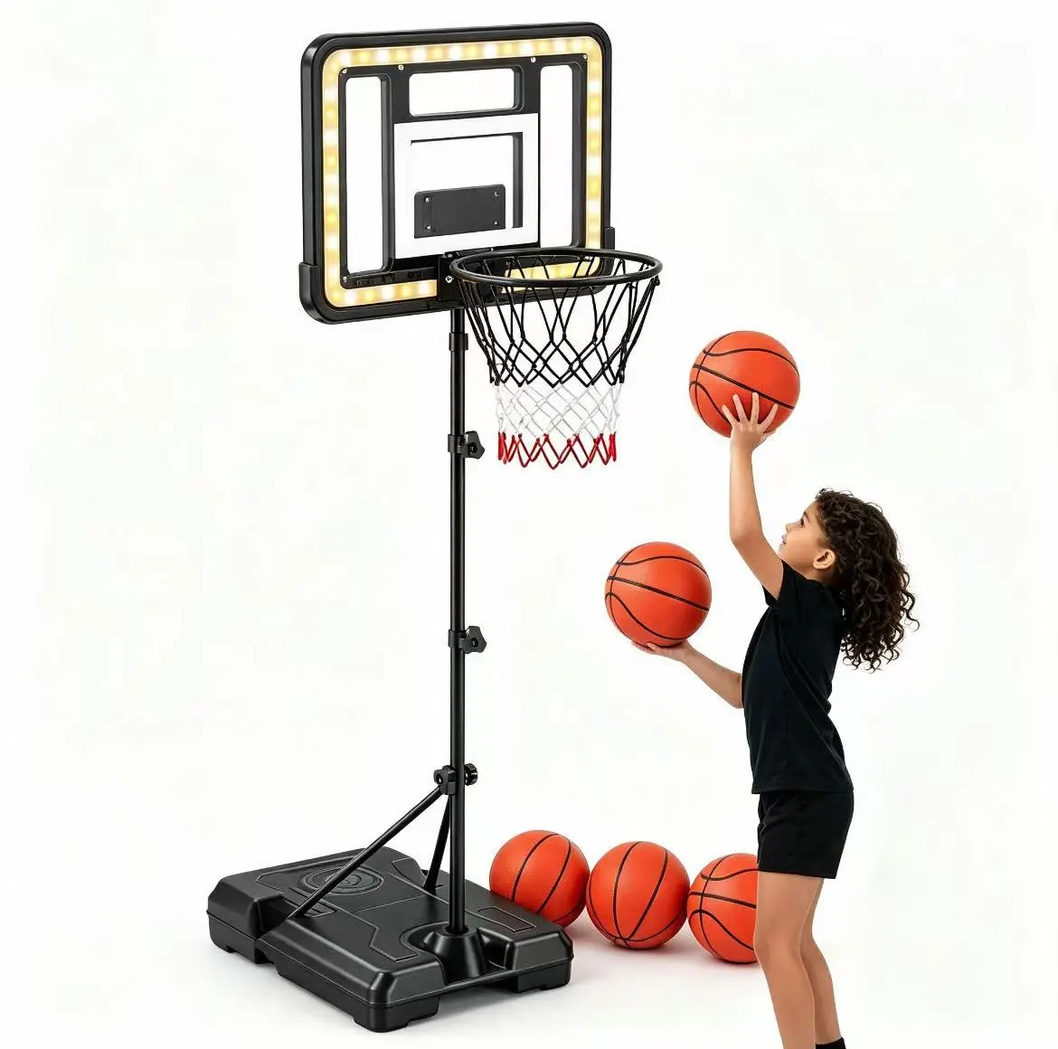 Outspark Parent-Child Interactive Indoor Basketball Hoop - BPA-Free Sports Toy for Kids 3-8, Adjustable Height 2.9ft-5.9ft, LED Scoreboard, Voice System, Wireless Remote, Portable Safe Black, Gifts for Halloween, Christmas, Children's Day, Birthdays