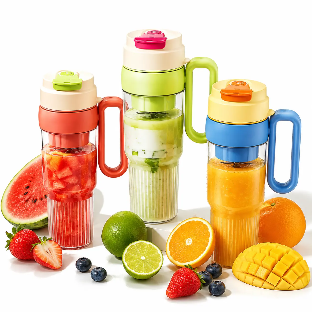 24oz Cordless Portable Blender with Handle, USB Rechargeable Personal Smoothie Maker for Shakes & Smoothies, 20,000 RPM Motor, 38 Stainless Steel Blades, LED Indicator for Protein Shakes, Juice, Gym & Travel