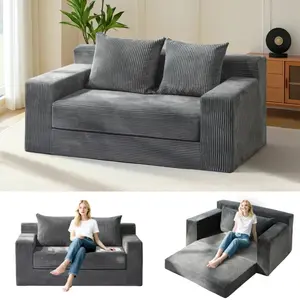 Winzoo Convertible Sofa Bed 3 in 1 Loveseat Folding Couch Bed Foldable Chaise Lounge Chair Floor Futon Sleeper Corduroy with 4 Pillows for Living Room Soft Corduroy Fabric High-Density Memory Foam Easy to Clean