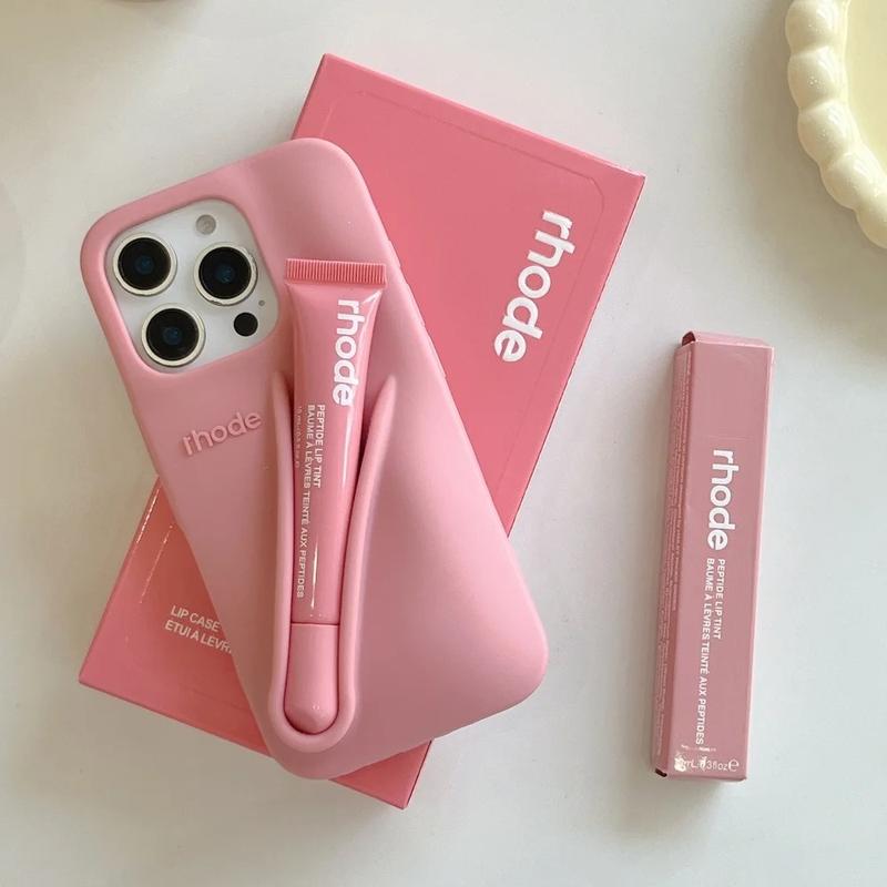 RHODE Stylish Phone Case with Integrated Lip Gloss Storage for iPhone 11 12 13 14 15 16 17, Makeup-Inspired Protective Back Cover, Fashion Beauty iPhone Case for Everyday Use