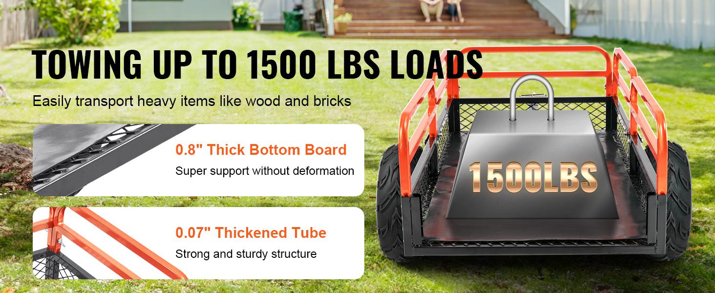 VEVOR Heavy Duty Steel ATV Dump Trailer, TikTokShopBlackFriday, 1500-Pound Load Capacity 15 Cubic Feet, Tow Behind Dump Cart Garden Trailer, with Removable Sides and 2 Tires, for Mowers, Tractors, ATV, UTV