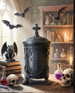 Gothic Cross Canister with Lid and toppers