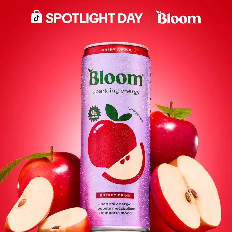 Bloom Sparkling Energy Drink - Natural Caffeine, Zero Sugar, 180mg Caffeine - Antioxidant-Rich with Green Coffee Bean, Green Tea Extract, Prebiotics, 12oz 12 Pack