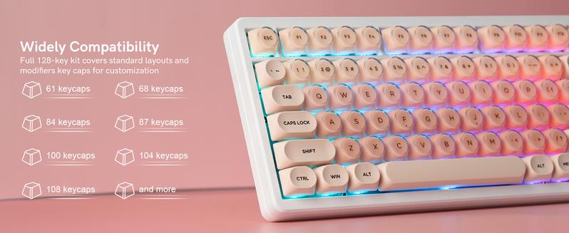 Womier PBT Keycaps MOA Profile for US layout Mechnical Keyboard，128 Keys Double-Shot Keycap
