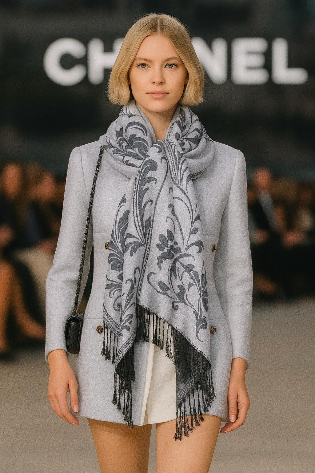 Women's Reversible Floral Boho Scarf - Oversized Shawl with Fringe Details Lightweight Soft Fabric Intricate Floral Design Classic Fringed Hem Elegant Layering Accessory