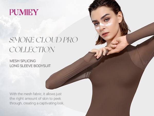 PUMIEY Mesh Long Sleeve Bodysuit for Women Crew Neck Body Suits Minimalist Round Neck Sheer Top Womenswear Underwear TikTokShopHolidayHaul