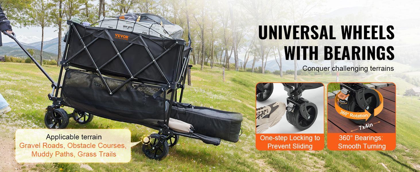 【FathersDayGift】VEVOR Foldable Double Decker Wagon, Collapsible Wagon Cart with All-Terrain Wheels, Heavy Duty Folding Wagon Cart for Camping, Shopping, Garden, 52" Extra Long Extender 【FathersDayGift】VEVOR Foldable Double Decker Wagon, Collapsible Wagon Cart with All-Terrain Wheels, Heavy Duty Folding Wagon Cart for Camping, Shopping, Garden, 52" Extra Long Extender