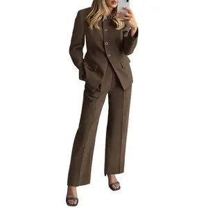 Two-Piece Set for Women Fall Fashion Business Casual Long Sleeve Blazer Jackets Wide Leg Pant Suits Pockets