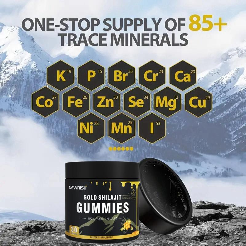 Newrish Pure Shilajit Gummies - Organic Manuka Honey - Boosts Energy and Stamina - Men's Supplement - Sports and Fitness - 30 Gummies - 100% Natural