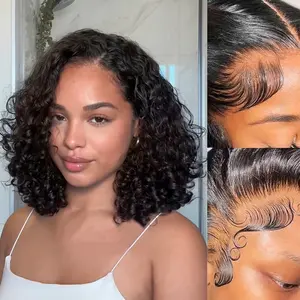 Water Wave  Bob Wigs Bleached Knots Pre Cut Lace 5x5 HD Human Hair Air Wigs Pre-plucked Hairline Wear Go Glueless Wig#Summervibes
