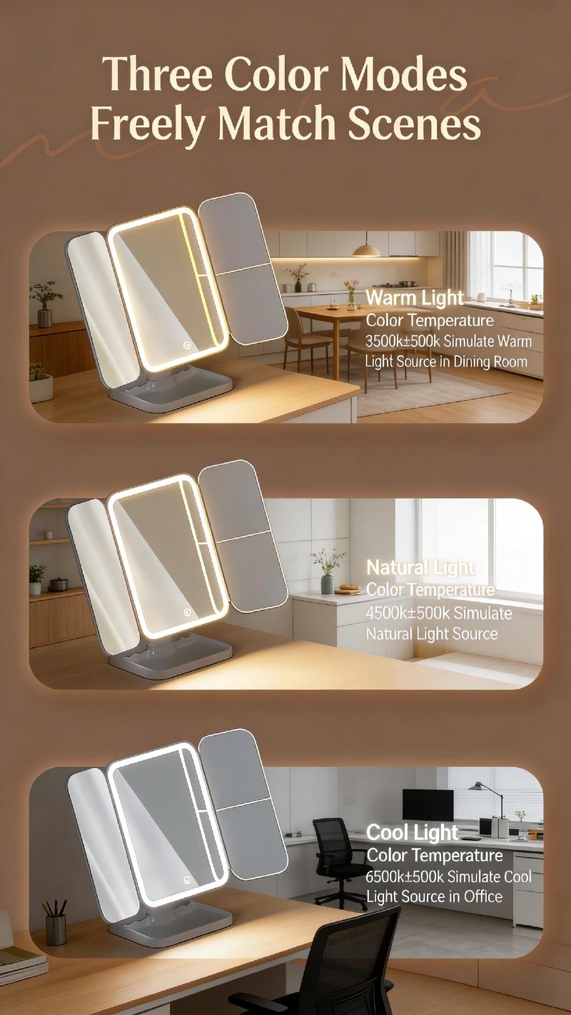 Valentine’s Day Gift for Her | KEIMI Portable LED Light Makeup Mirror, Adjustable Touch Lighting, 2X/3X/5X Magnification Foldable Vanity Mirror