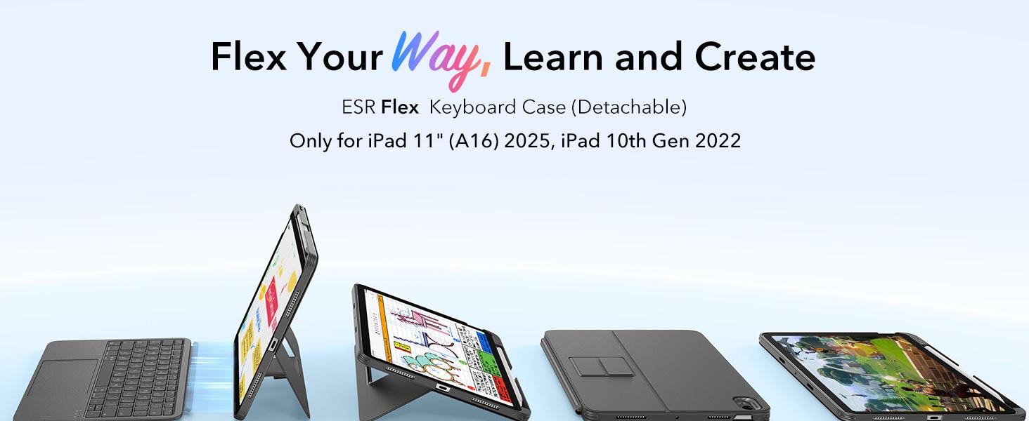 ESR Flex Keyboard Case for iPad A16/10th Gen, Ultra-Light Magnetic Detachable Keyboard for iPad 10.9" with Writing/Viewing Modes, Larger Precision Trackpad Adjustable Stand
