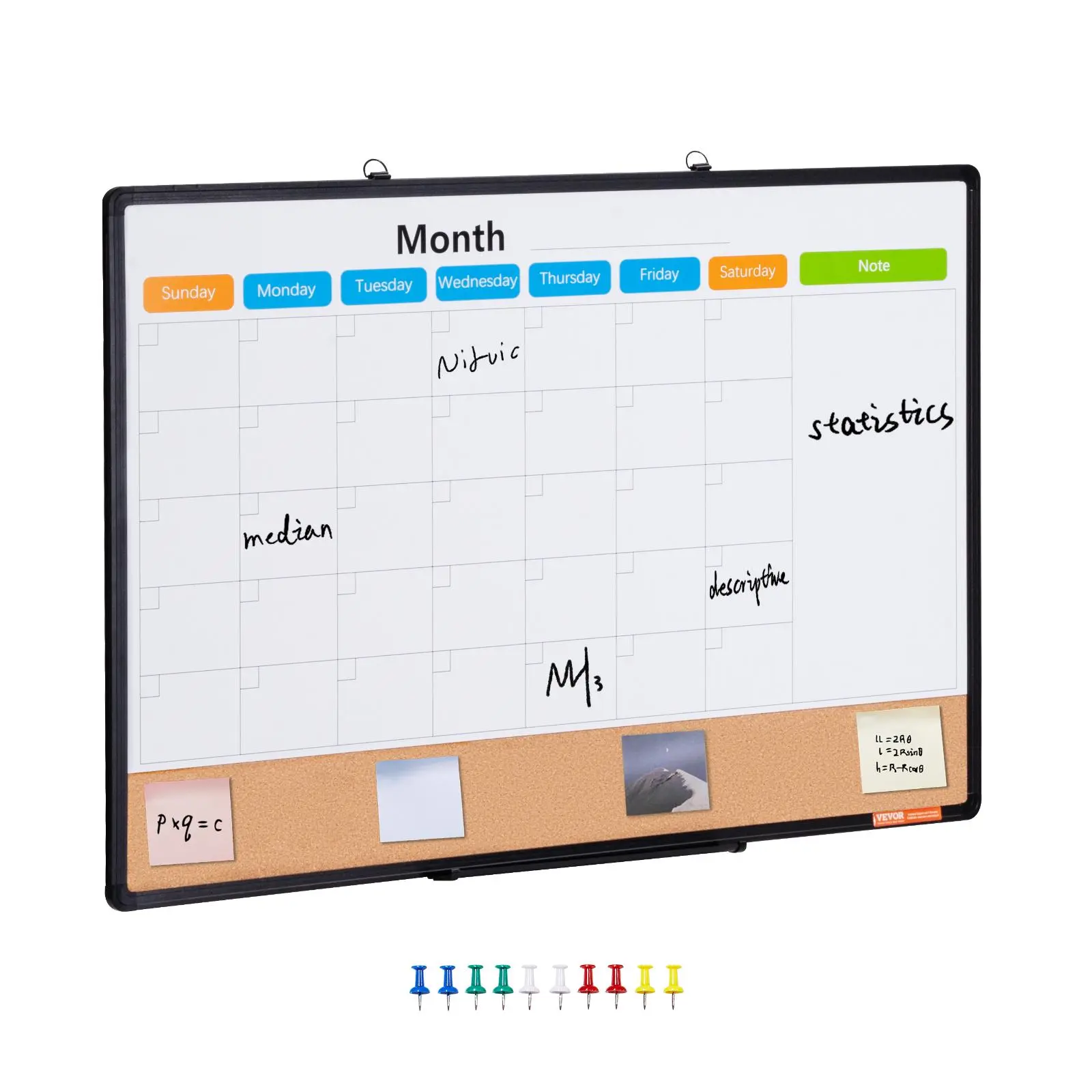 VEVOR 36"x24" Multi-Use Combo Magnetic Dry Erase Whiteboard-Cork Board with Aluminum Frame, Wall Mount Classroom Calendar Planner, 5-Layer Corrugated Paper, Complete Accessories for Home, Children’s Rooms, Erasable Planning Boards, Kitchens