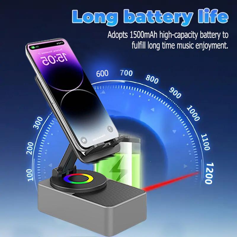 5 in 1 Wireless Audio Bluetooth Speaker, Portable & Foldable Stand, Emergency Power, 5.3FM HD Bassup Answer Calls, for iPhone Android