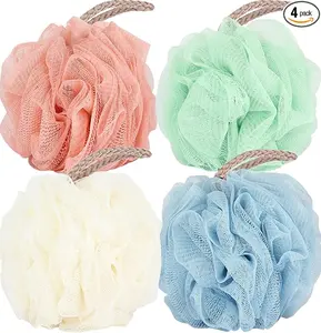 Loofah Sponge 60g Shower Loofahs  Bath Sponges with Mesh Balls for Body Scrubber Exfoliator Wash Back Scrubber Bathroom Accessories for Men Women 4 Pack