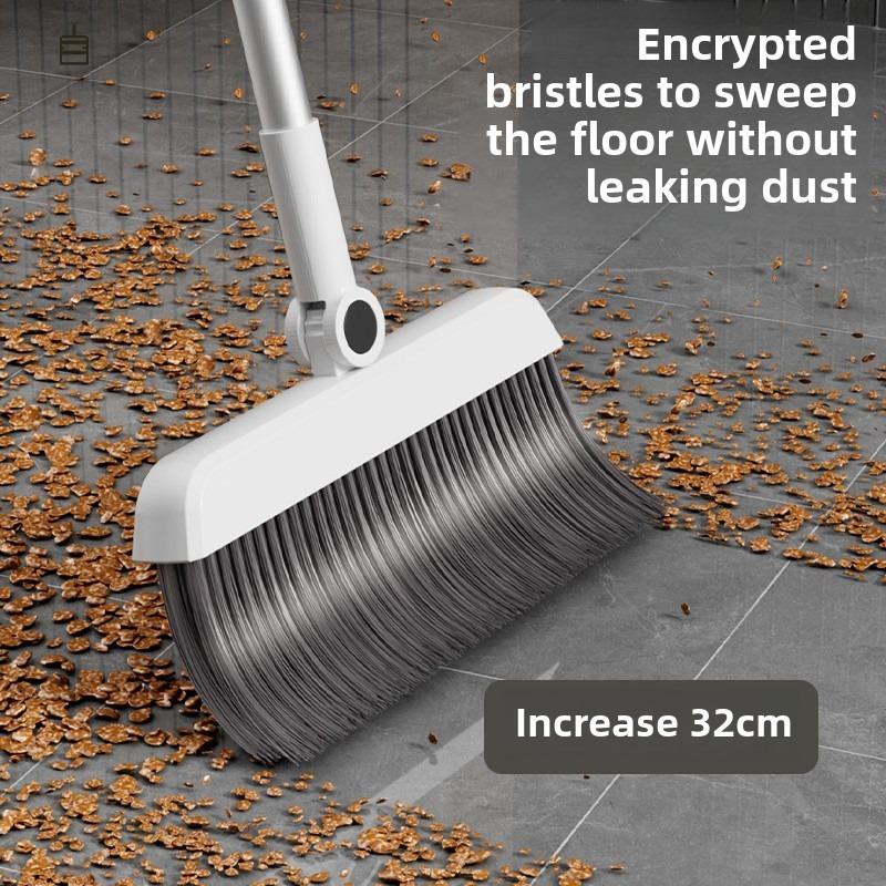 3-in-1 High-Efficiency Ergonomic Long Handle Floor Cleaning Kit Durable Broom Dustpan & Brush Set for Home Office School Dorms with Extended Scraper Non-Stick Hair Foldable Storage