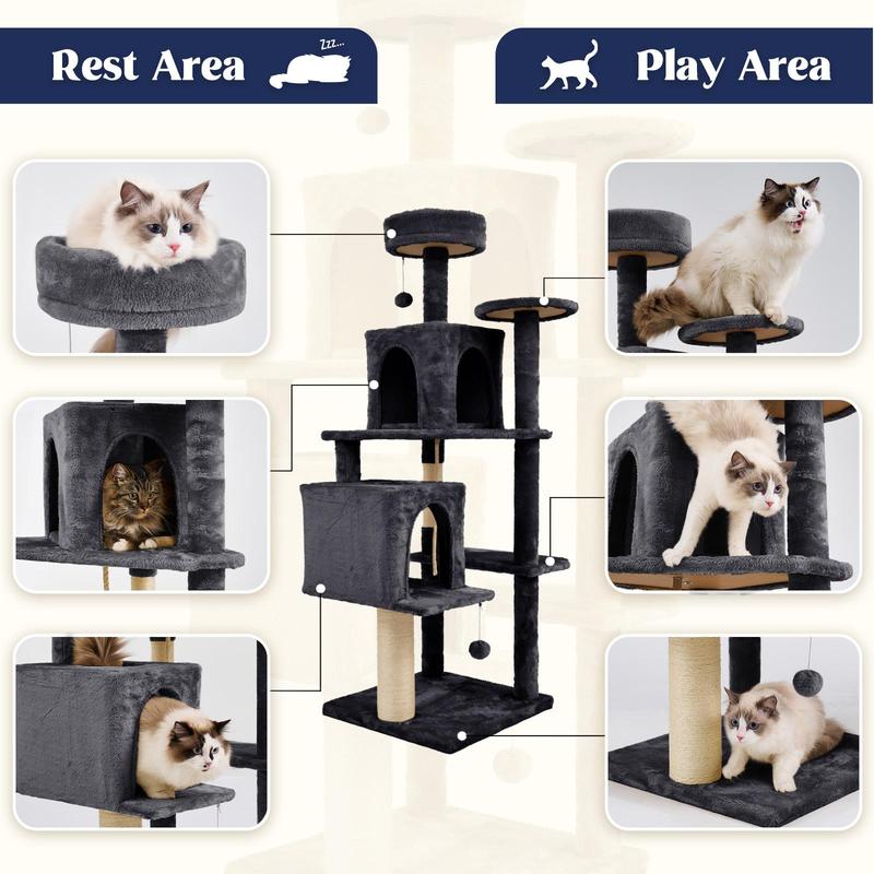 WeCharmer 58" Cat Tree Cat Tower for Indoor Cats Tall Condos Scratching Post with Hanging Toy Cat Furniture for Kitten Pets Play