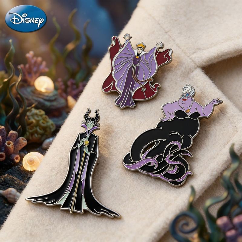 3PCS Disney Classic Villain Pin Officially Licensed Black Magic Maleficent Evil Queen Ursula Anime Brooch Backpack Decoration Jacket Lapel Anti-Rust Exquisite Alloy Enamel Gift