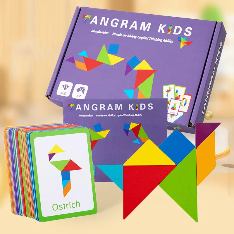 Shapes Wooden Pattern Blocks for Kids, Geometric with Activity Cards, Educational Tangram Puzzles, Great Learning Gift Montessori Tangram Toys for Kids
