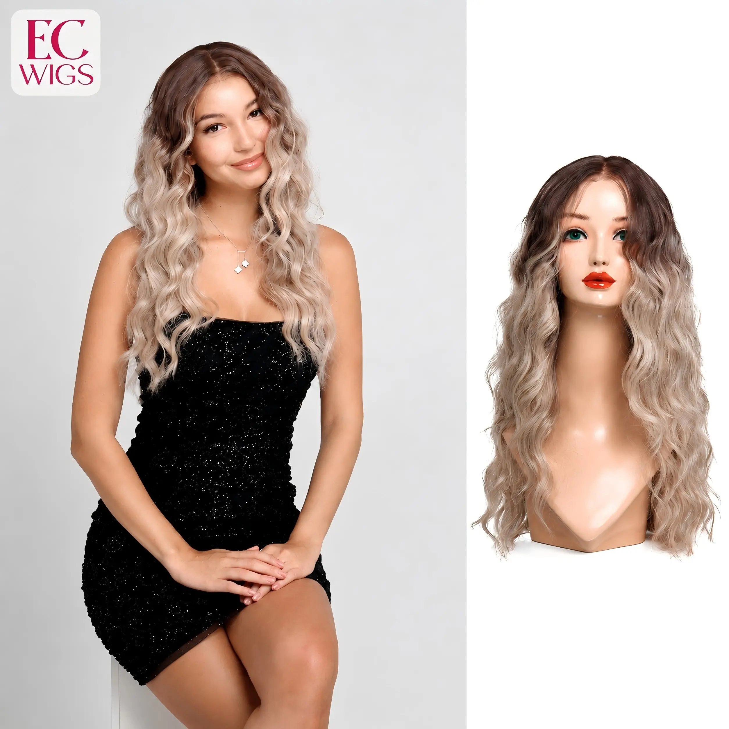 EC Wigs SARAH  Lace Front Free Part  13*6  Hand Tied Top Wig Natural Wave Anti-slip Silicone Strips Glueless Synthetic Wig for Women Soft Wave Wig lace Hair Glueless Wig No Glue Wig