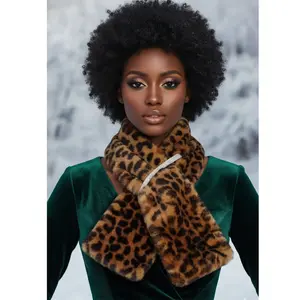 Scarf Luxe Faux Fur Leopard Rhinestone Pull Thru