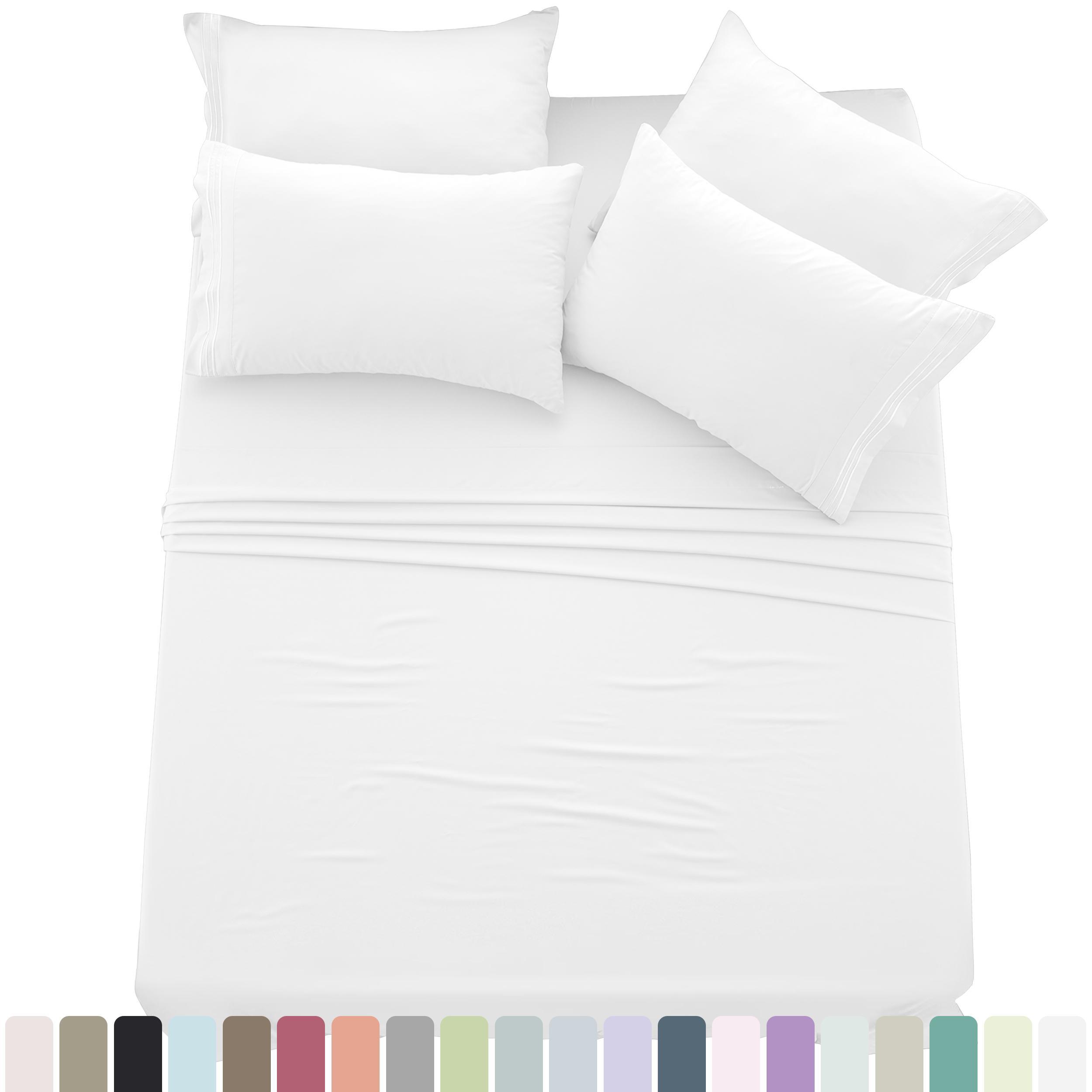 Lux Decor 6 Pcs Solid Bed Sheets -16" deep Pocket Embroidered Polyester Bed Set-Eco Friendly Queen Sheets-Hotel Luxury W